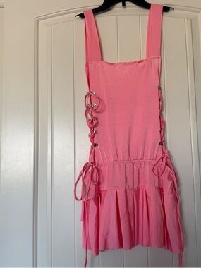 Barbiecore Pink Lace Ip Mini Dress Y2K Corset Style Side Tie Sundress S/M